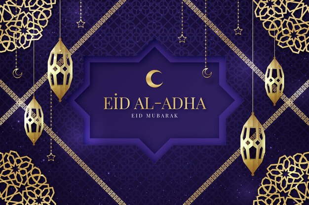 Gradiënt eid al-adha achtergrond met lantaarns