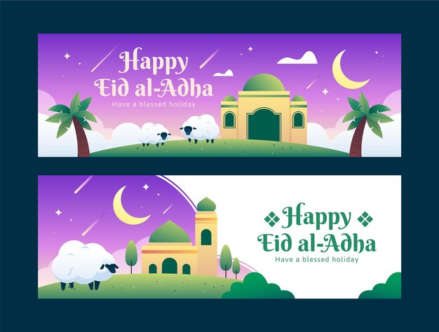 Gratis vector gradiënt eid al-adha horizontale banners met schapen