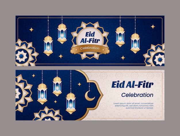 Gradiënt eid al-fitr horizontale bannerspakket