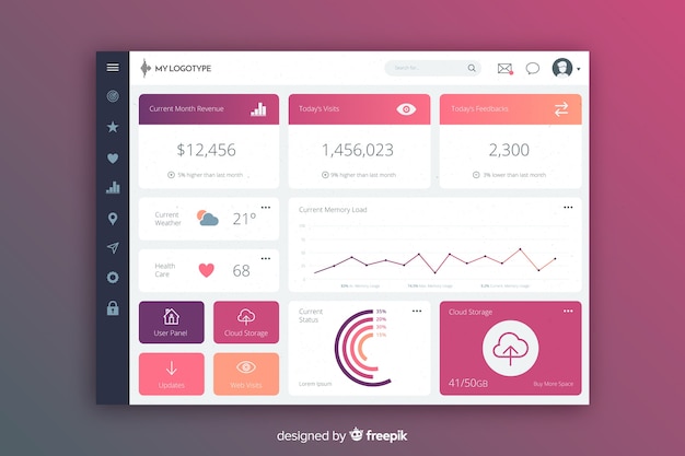 Gradient elementen collectie dashboard sjabloon