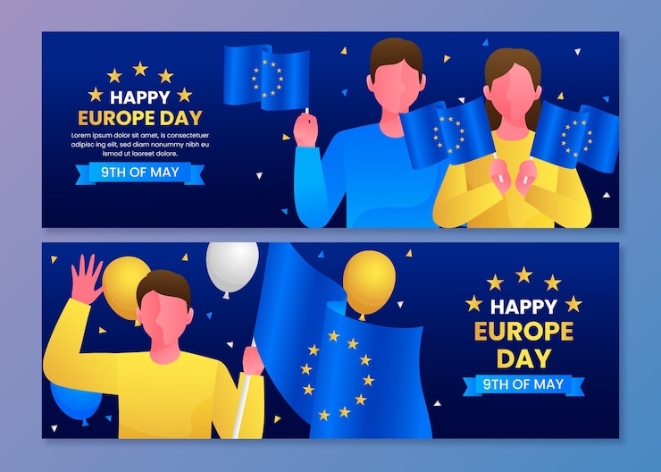 Gratis Vector gradient europe day horizontale banners pack