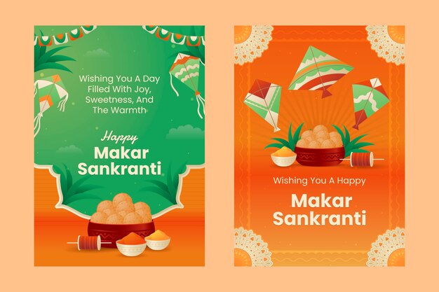 Gradiënt felicitatiekaartenverzameling voor het Makar Sankranti festival