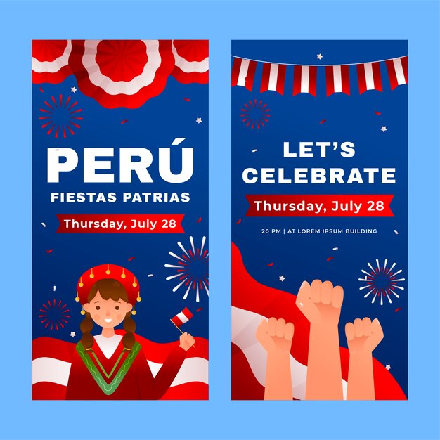 Gratis vector gradient fiestas patrias peru verticale banners collectie