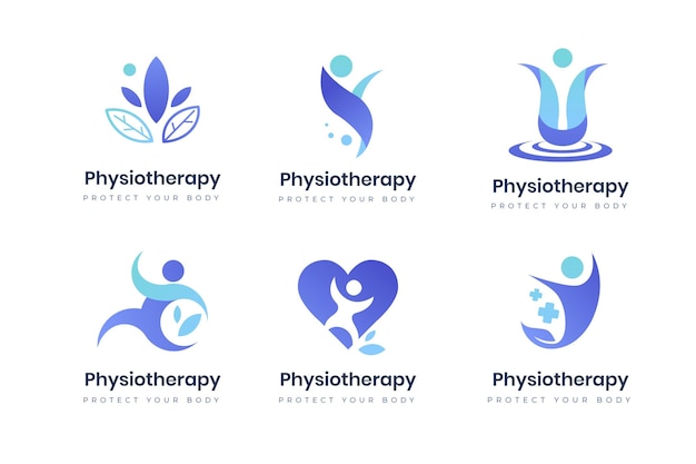 Gratis vector gradiënt fysiotherapie logo set