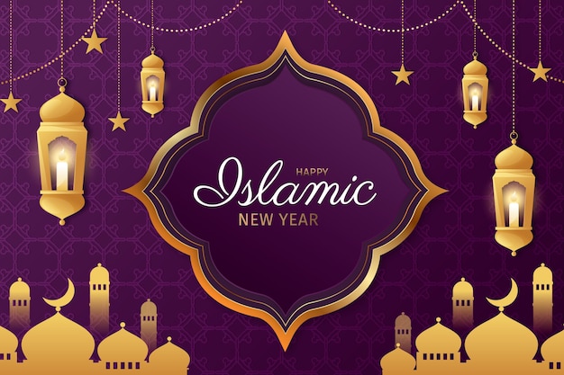 Gratis vector gradiënt gelukkig islamitisch nieuwjaar achtergrond