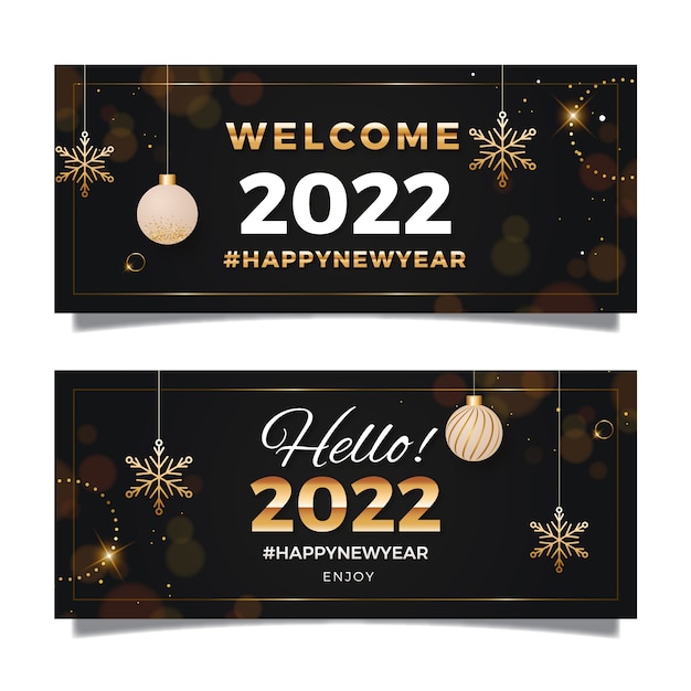 Gradiënt gelukkig nieuwjaar 2022 banners set