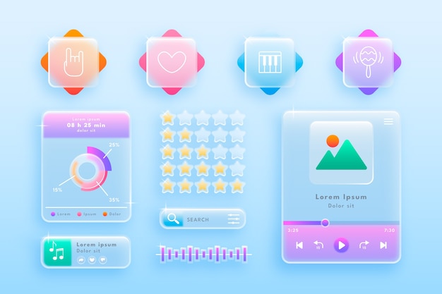 Gradiënt glasmorfisme elementen set