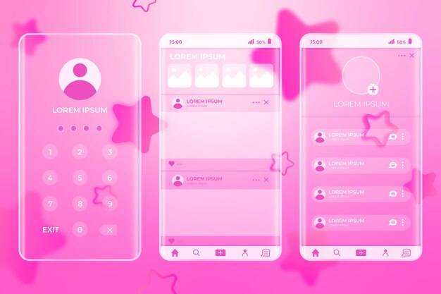 Gradiënt glasmorfisme mobiele app sjabloon