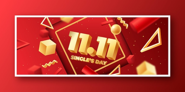 Gradiënt gouden en rode single's day social media voorbladsjabloon