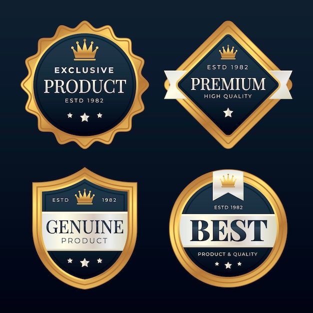 Gratis vector gradiënt gouden luxe badge set