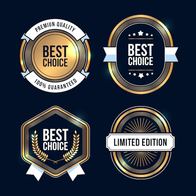 Gratis vector gradiënt gouden luxe badge set