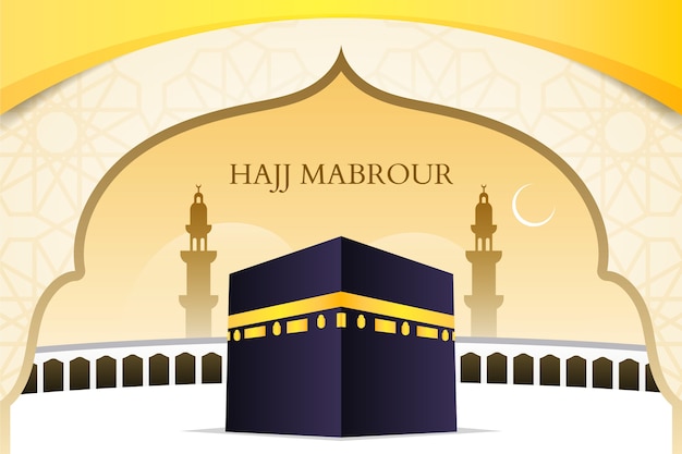 Gratis vector gradiënt hadj achtergrond met mekka