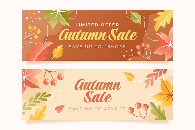 Gratis vector gradiënt herfst viering verkoop banners set