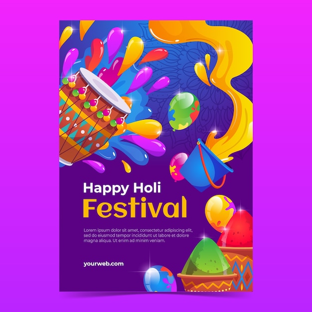 Gratis vector gradiënt holi festival verticale poster sjabloon