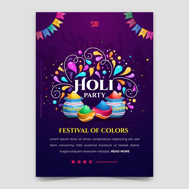 Gradient holi festival viering verticale poster sjabloon