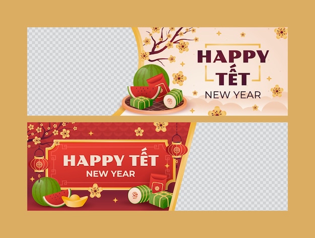 Gradiënt horizontaal banner sjabloon voor tet nieuwjaarsfeest