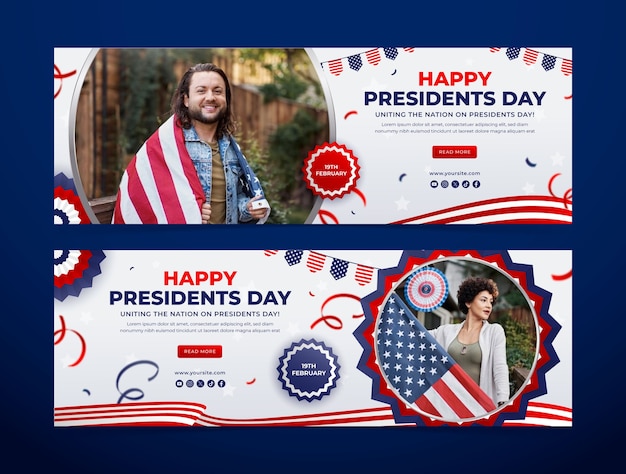 Gratis vector gradiënt horizontale banner sjabloon voor usa presidents day vakantie