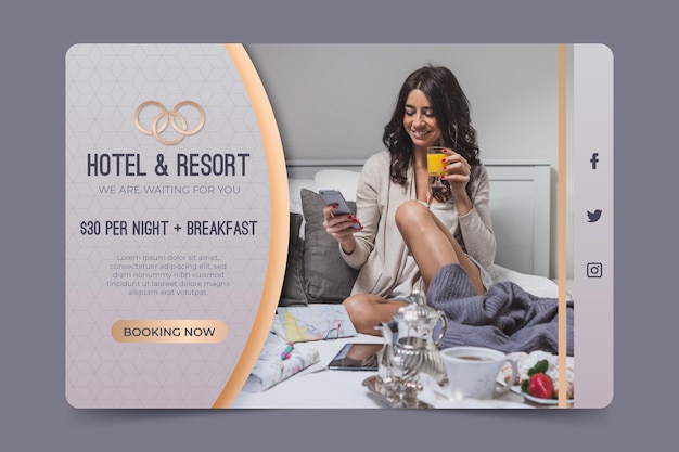 Gratis vector gradient hotelbanner met foto