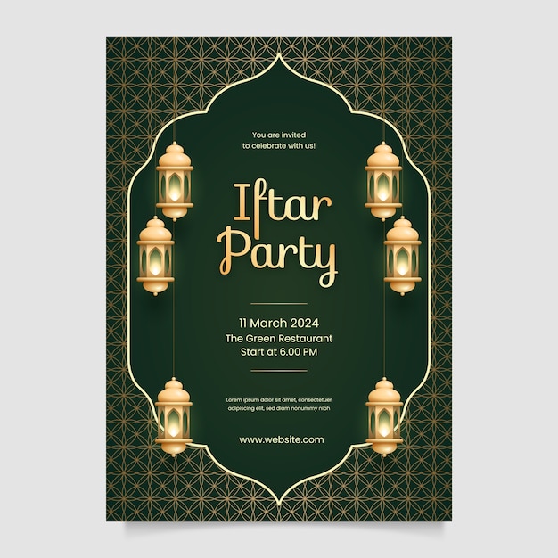 Gratis vector gradient iftar party uitnodiging sjabloon voor islamitische ramadan viering.