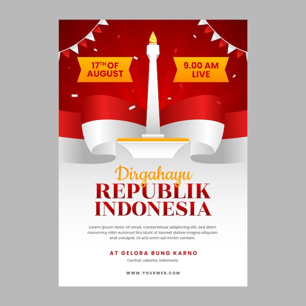 Gradiënt indonesië onafhankelijkheidsdag verticale poster sjabloon met kaars