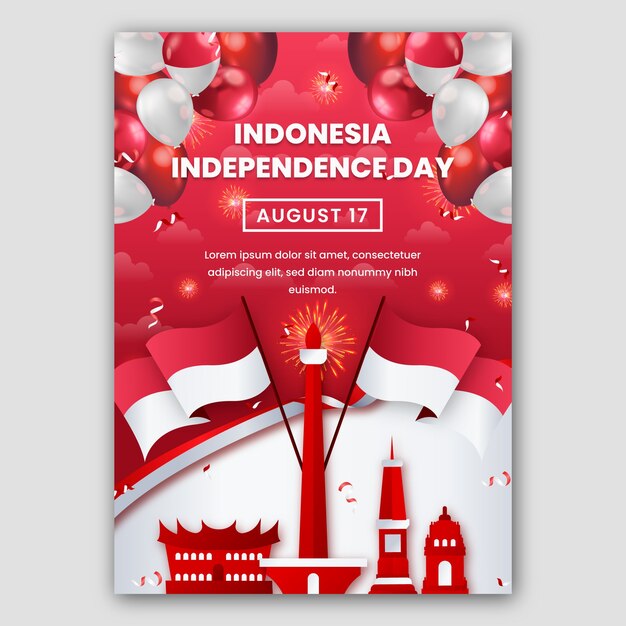 Gradiënt Indonesië Onafhankelijkheidsdag verticale postersjabloon