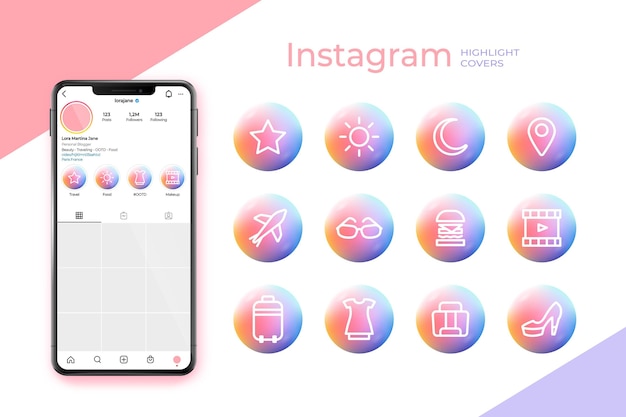 Gratis vector gradient instagram hoogtepunten collectie