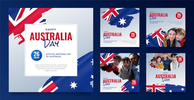 Gradient instagram posts collectie voor de australische nationale dag