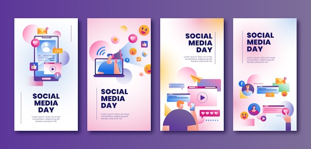 Gratis vector gradient instagram stories collection voor social media day