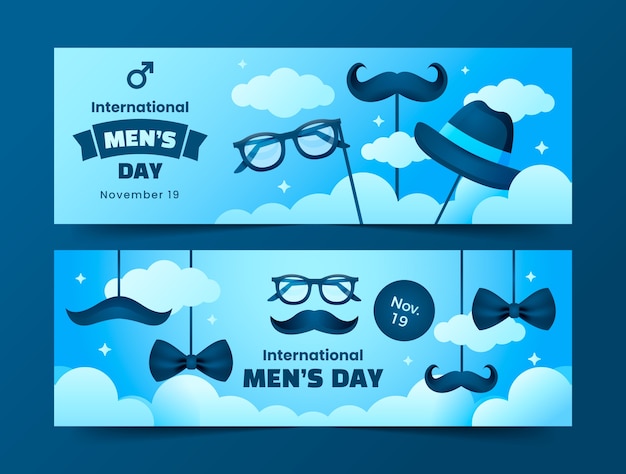 Gratis vector gradiënt internationale mannendag horizontale banners set