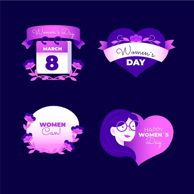 Gratis vector gradient internationale vrouwendag badges collectie