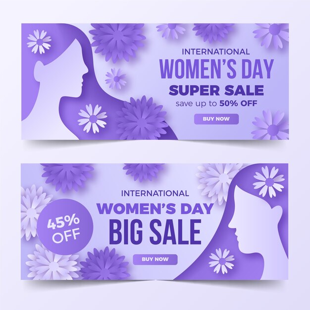 Gratis vector gradiënt internationale vrouwendag verkoop horizontale banners set