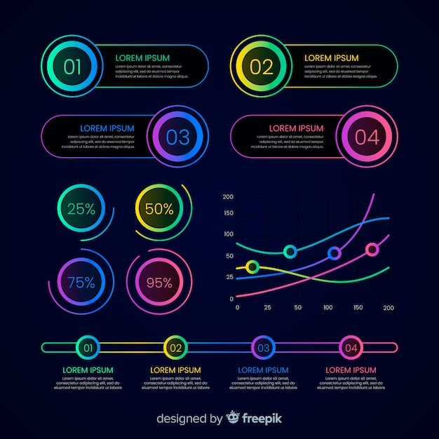 Gradiënt kleurrijke infographic in neonlichten