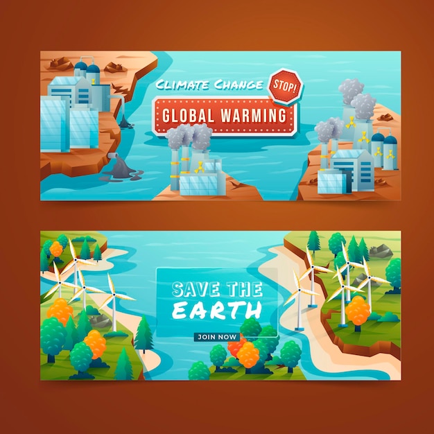 Gradiënt klimaatverandering horizontale banners set