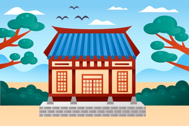 Gratis vector gradiënt koreaanse huisillustratie