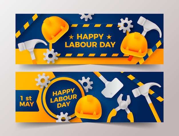 Gradient labor day horizontale banners pack