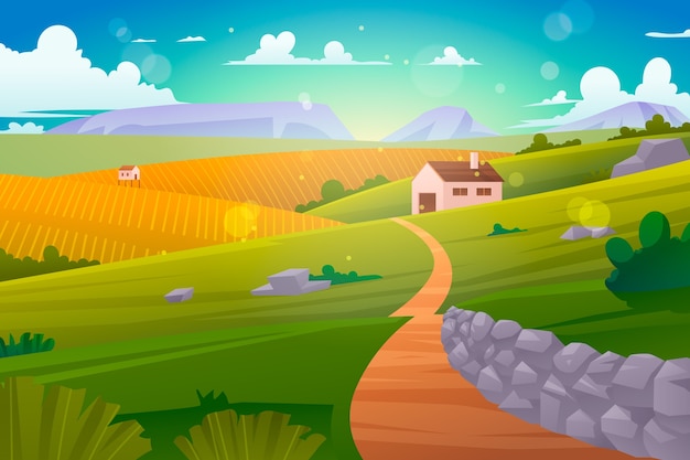 Gratis vector gradiënt landelijk landschap nackground