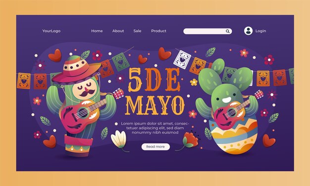 Gradiënt landingspagina sjabloon voor cinco de mayo