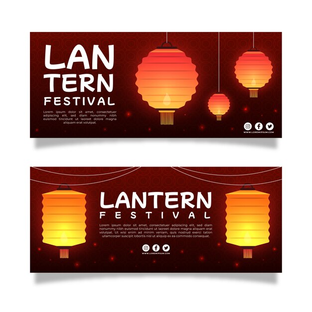 Gratis vector gradiënt lantaarn festival horizontale banners set