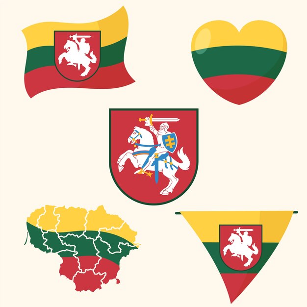 Gradiënt Litouwen vlag en nationale emblemen set