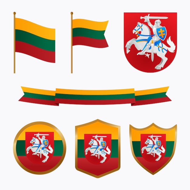 Gratis vector gradiënt litouwen vlaggen en nationale emblemen set