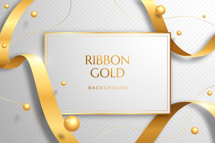 Gratis Vector gradiënt luxe achtergrond met glanzend gouden lint en vierkante frame
