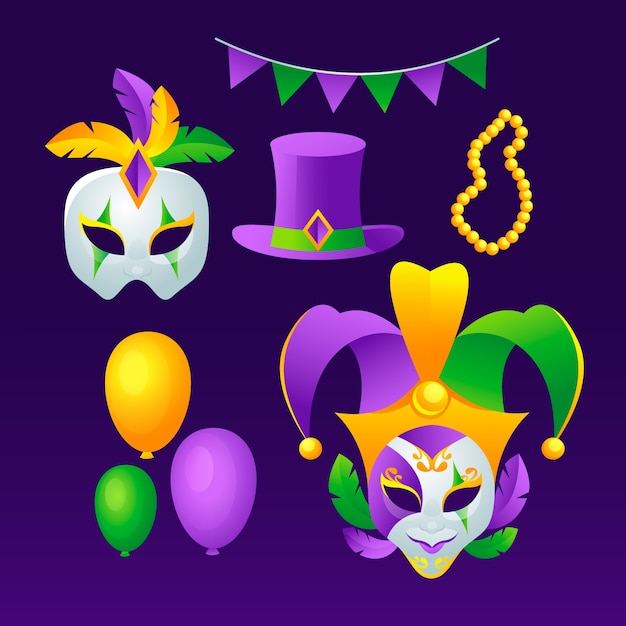 Gratis vector gradiënt mardi gras fest elementen collectie