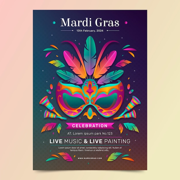 Gradient mardi gras verticale poster sjabloon