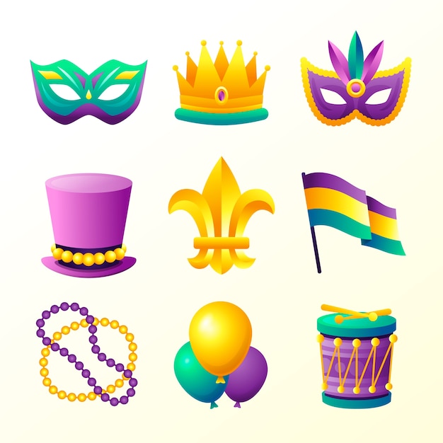 Gratis vector gradient mardi gras viering elementen collectie