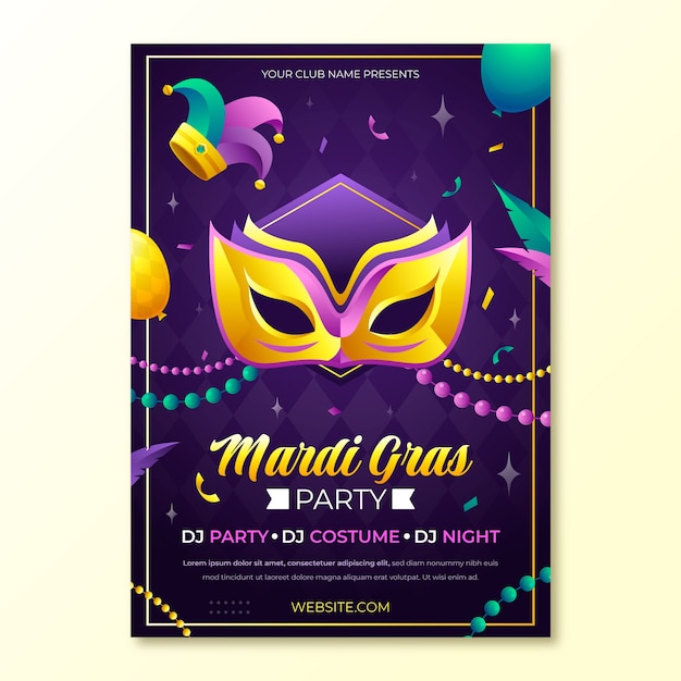 Gratis vector gradient mardi gras viering verticale poster sjabloon