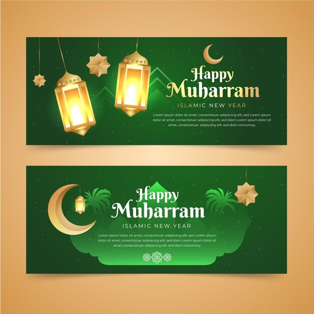 Gradiënt muharram banners set