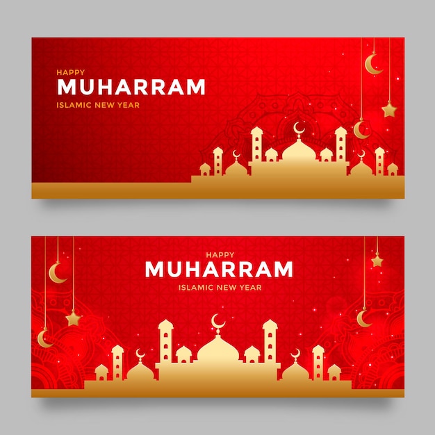 Gradiënt muharram banners set