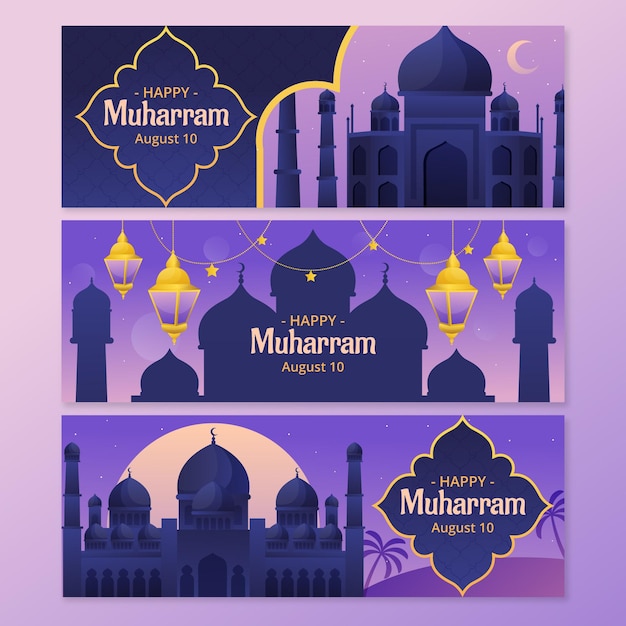 Gradiënt muharram banners set