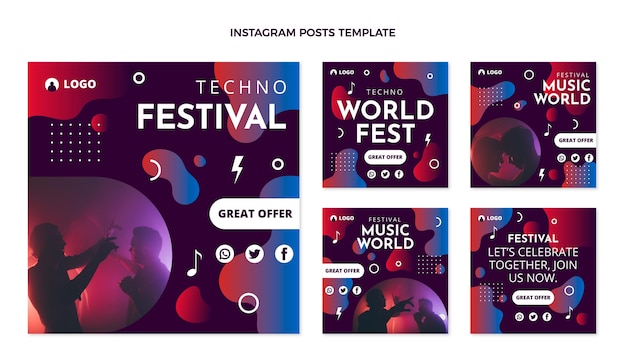 Gratis vector gradient muziekfestival instagram postpakket