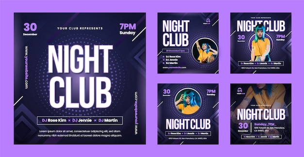 Gratis vector gradient nachtclub instagram posts